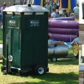 collage pictures of portable toilet