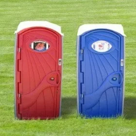 customized red and blue portable toilet